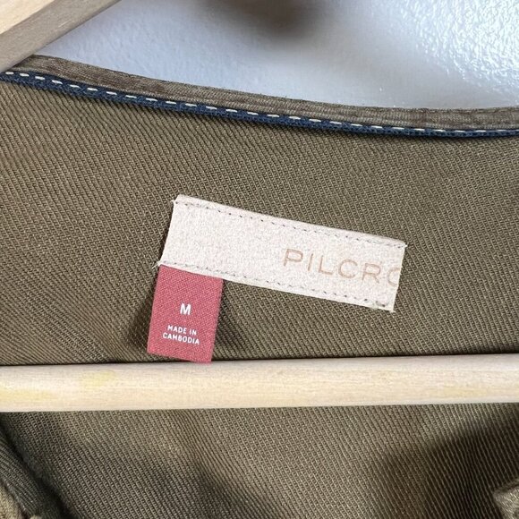 Anthropologie Pilcro Flutter-Sleeve Buttondown Tunic Dress Size Medium Green - Picture 4 of 10